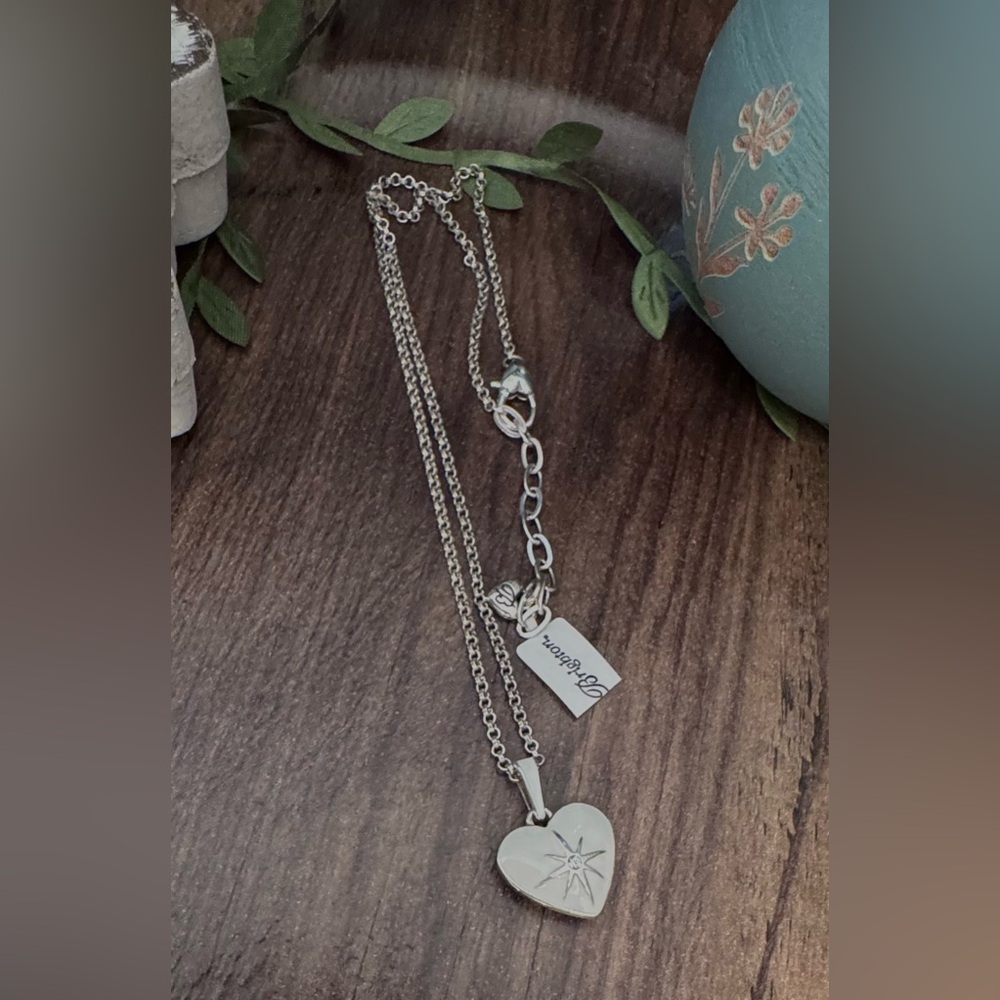 Brighton Amore Bright SKY White and  Silver Heart Pendant Necklace- NWT